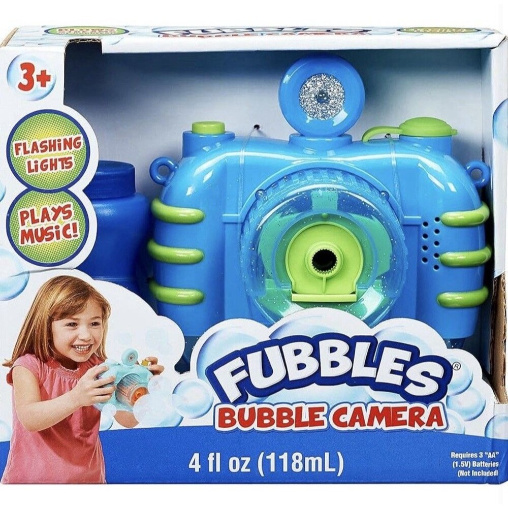Fubbles Bubble Camera w/ Shutter Sound, Lights, Music & Streaming Bubbles Blue